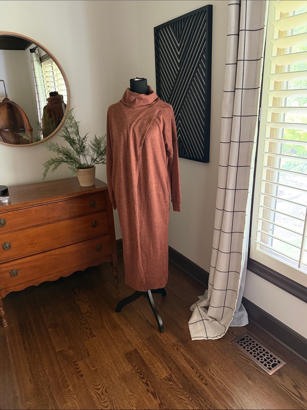 Dear Scarlett Cowl Neck Rust Midi Knit tunic medium